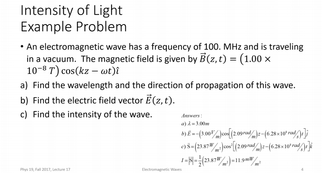 light intensity equation with wavelength