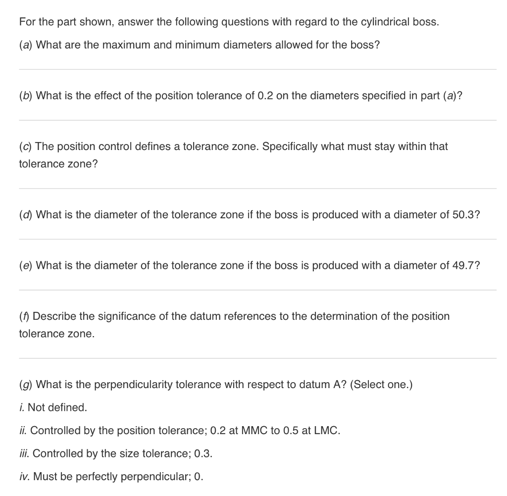 Solved For the part shown, answer the following questions