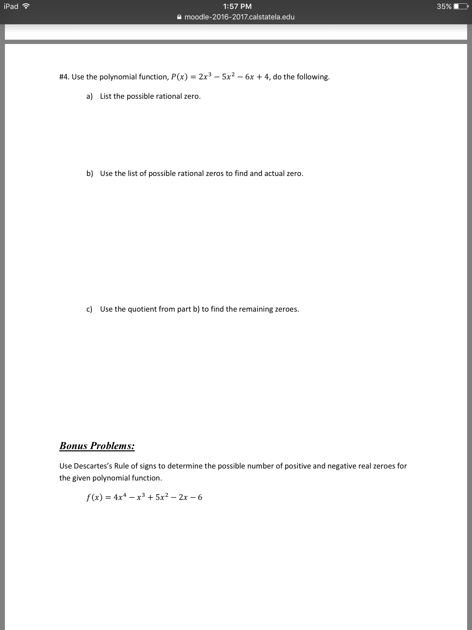 Solved Use the polynomial function, P(x) = 2x^3 - 5x^2 - 6x | Chegg.com