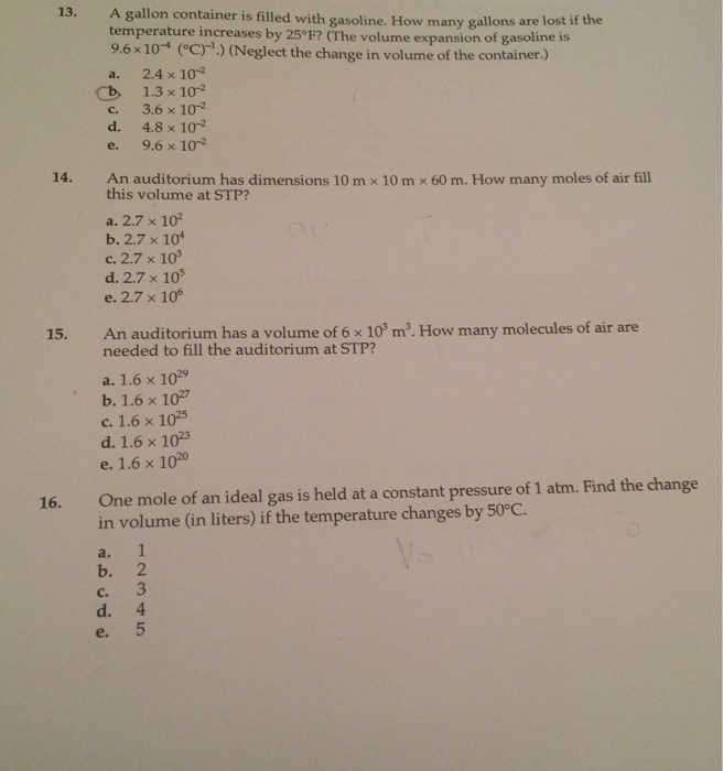 Solved 13. A gallon container is filled with gasoline. How
