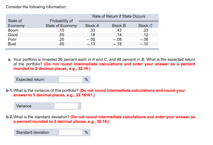 Solved A) calculate expected return of the | Chegg.com