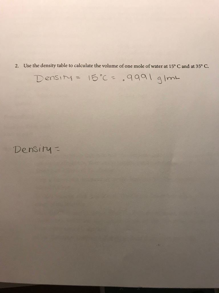 Solved 2. Use the density table to calculate the volume of | Chegg.com