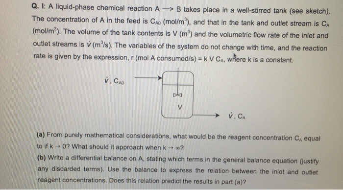 Solved A liquid-phase chemical reaction A rightarrow B takes | Chegg.com