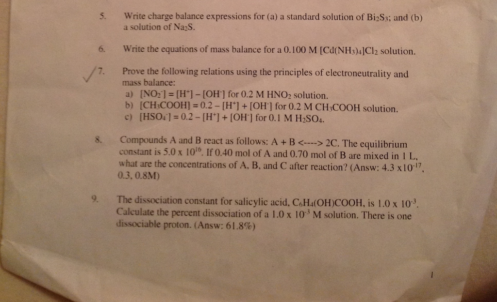 Solved Write charge balance expressions for (a) a standard