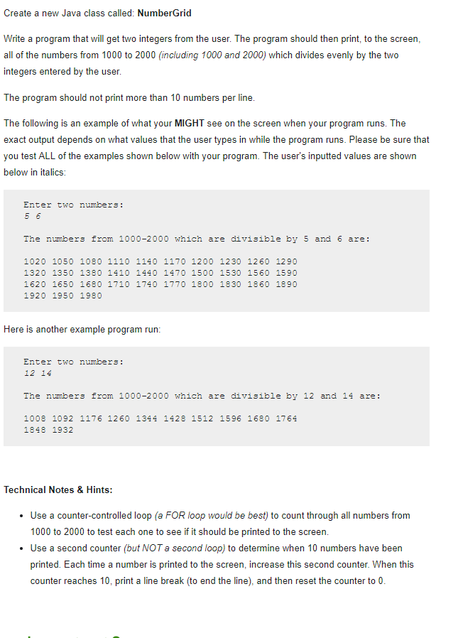 Solved Create a new Java class called: NumberGrid Write a | Chegg.com
