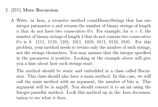Solved A Write, in Java, a recursive method count | Chegg.com