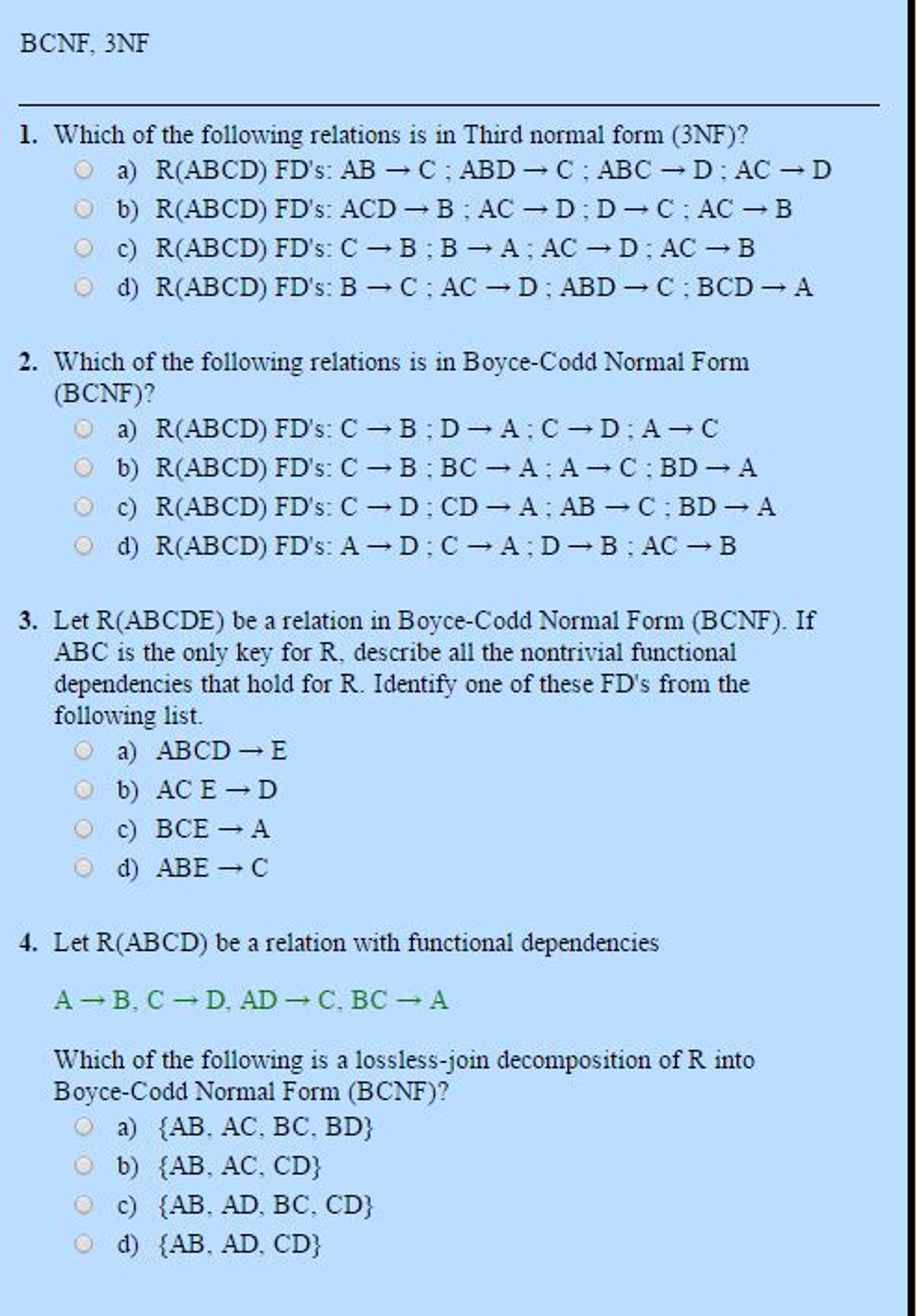 Which of the following relations is in Third normal | Chegg.com