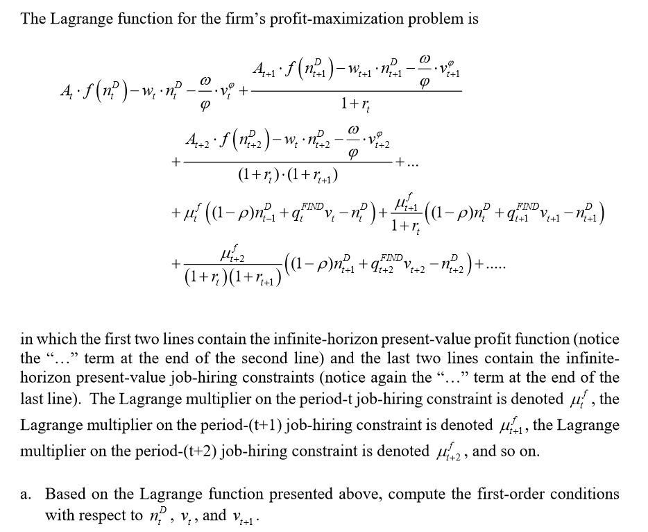 The Lagrange function for the firm's