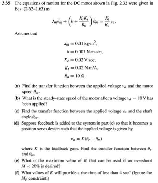 3.35 The equations of motion for the DC motor shown | Chegg.com