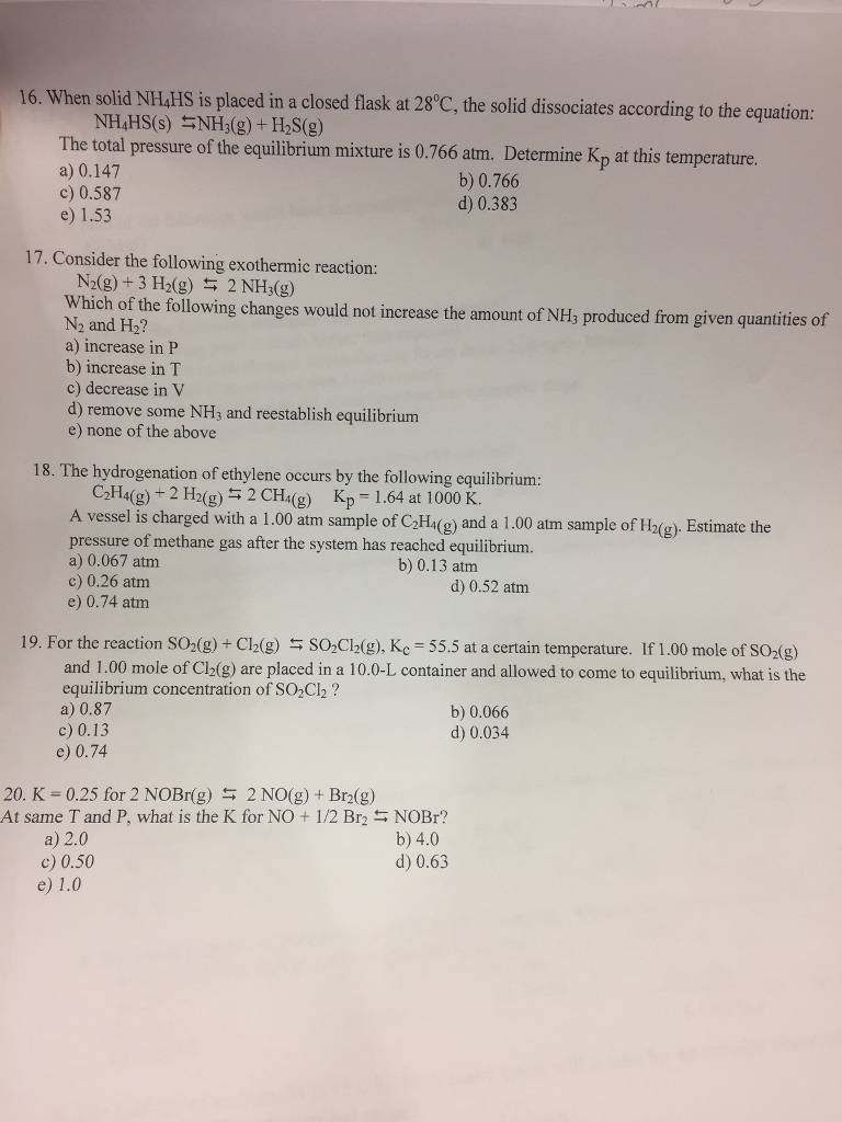 Solved When solid NH_4 HS is placed in a closed flask at 28 | Chegg.com