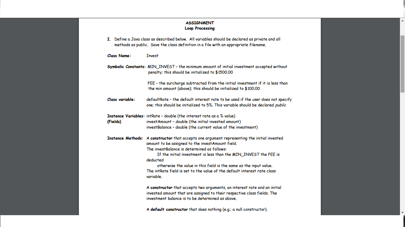 Solved ASSIGNMENT Loop Processing I. Define a Java class as | Chegg.com