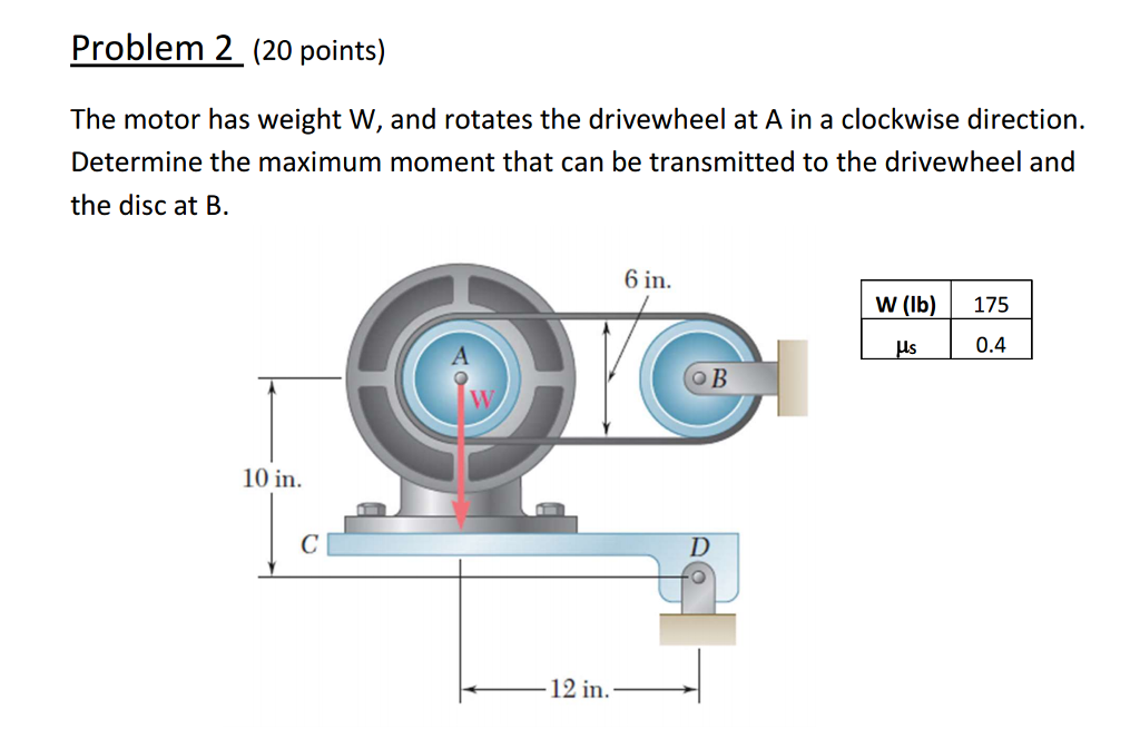 Solved The motor has weight W, and rotates the drivewheel at | Chegg.com