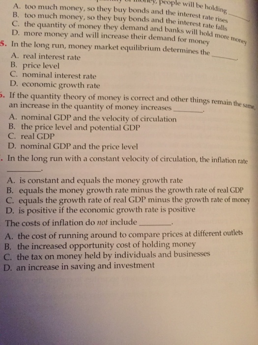Solved In The Long Run Money Market Equilibrium Chegg