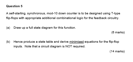 Solved A self-starting, synchronous, mod-10 down counter is | Chegg.com image.