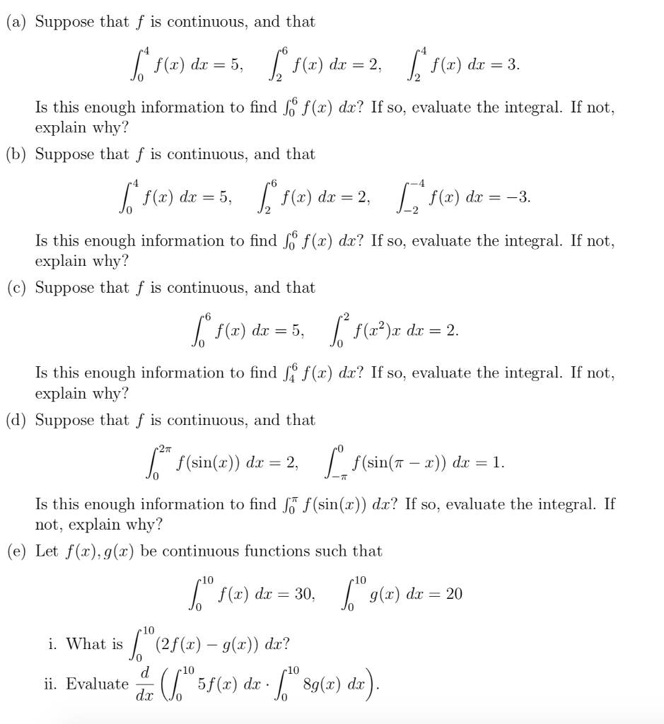 Solved (a) Suppose that f is continuous, and that f(x) dr = | Chegg.com