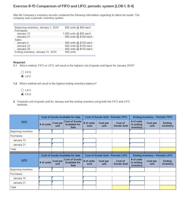 Solved Exercise 8-15 Comparison of FIFO and LIFO; periodic | Chegg.com
