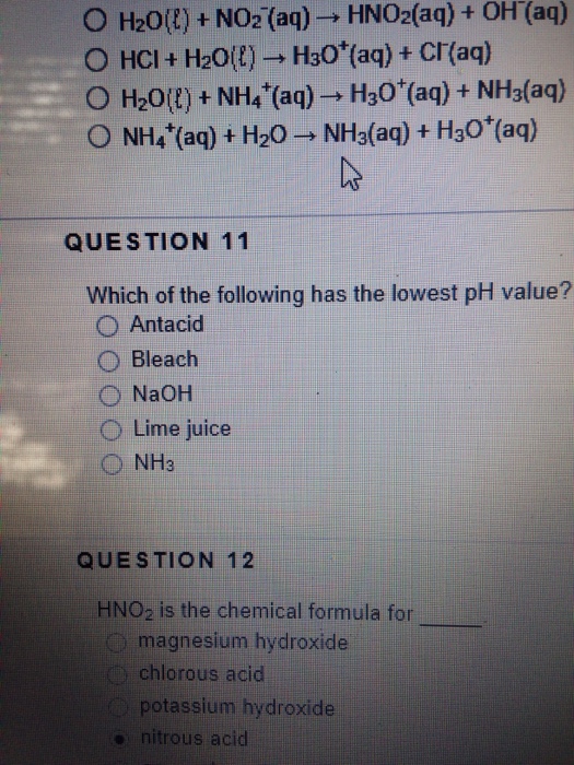 Solved Question 11 Which of the following has the lowest pH