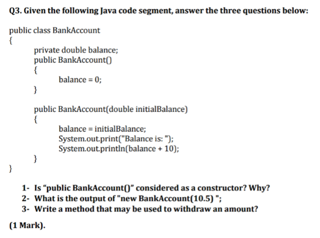 Solved Given The Following Java Code Segment, Answer The | Chegg.com