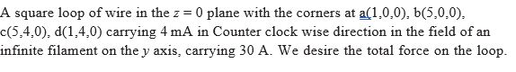 Solved A square loop of wire in the z = 0 plane with the | Chegg.com