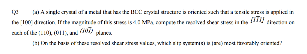 Solved A single crystal of a metal that has the BCC crystal | Chegg.com