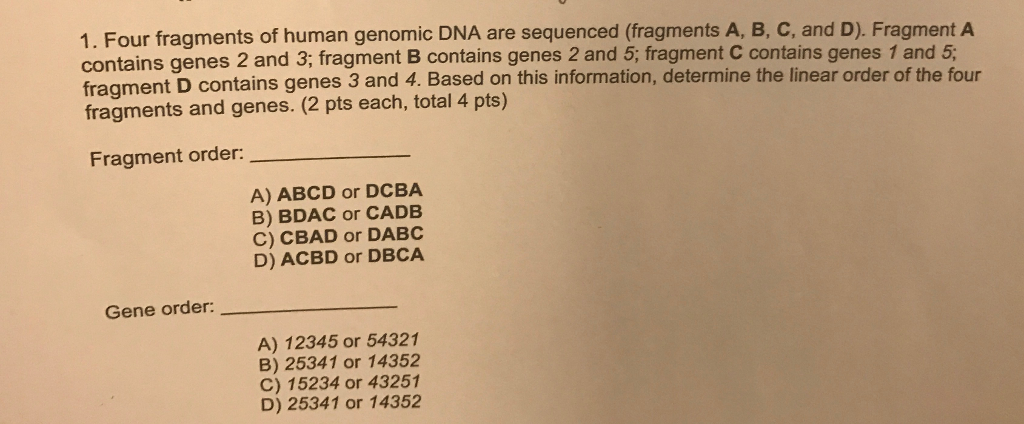 Solved Four fragments of human genomic DNA are sequenced | Chegg.com