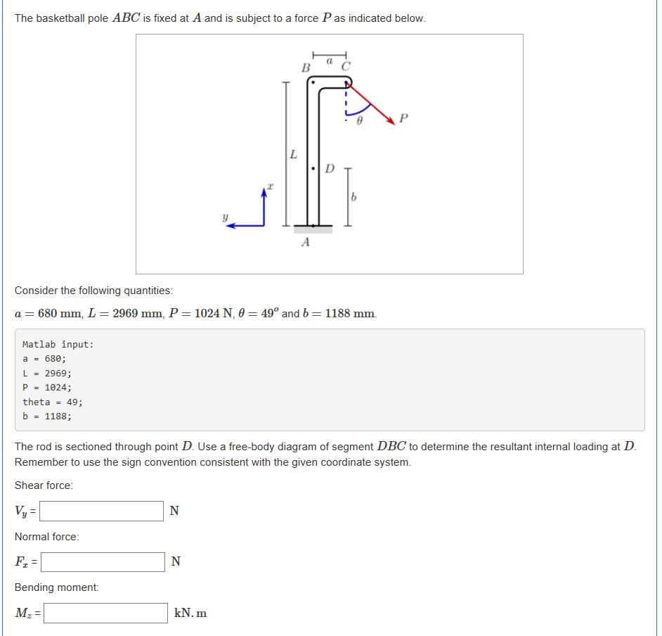 Solved The basketball pole ABC is fixed at A and is subject