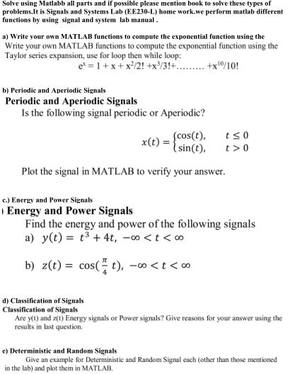 Solved Solve using Matlabb all parts and if possible please | Chegg.com