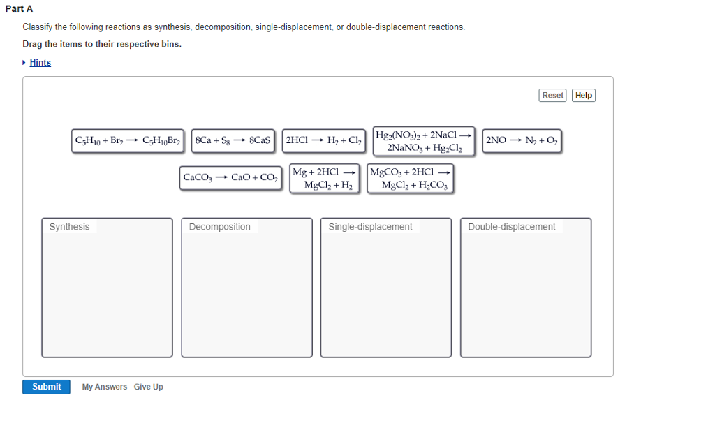 Solved Part A Classify The Following Reactions As Synthesis 9187