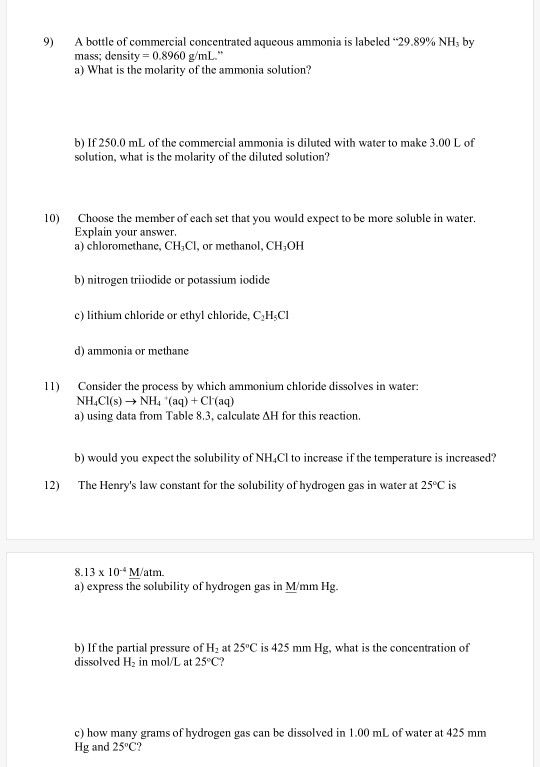 Solved A bottle of commercial concentrated aqueous ammonia | Chegg.com