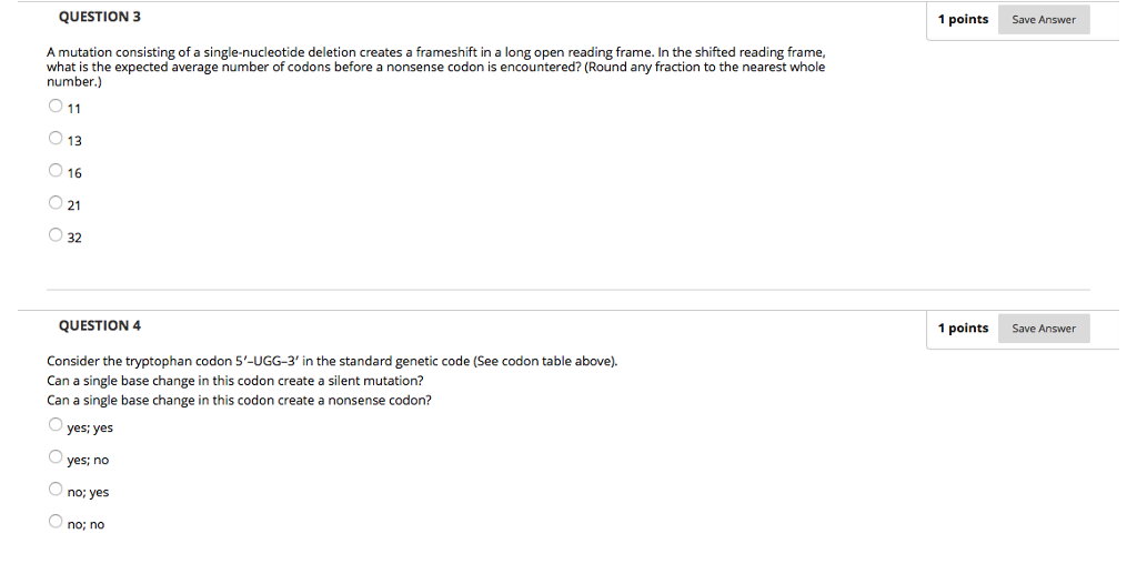 Solved QUESTION 3 1 points Save Answer A mutation consisting | Chegg.com