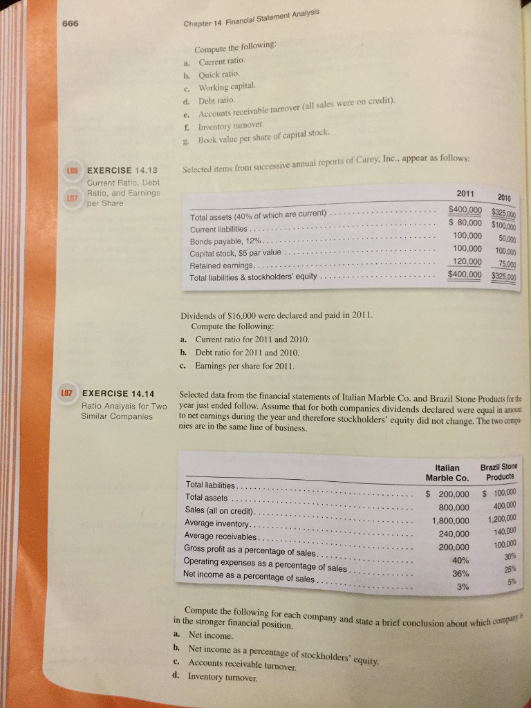 Solved Chapter 14 Financial Statement Analysis Compute The | Chegg.com