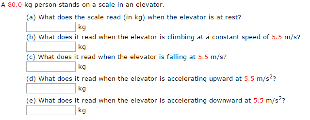 Solved A 80.0 kg person stands on a scale in an elevator. | Chegg.com