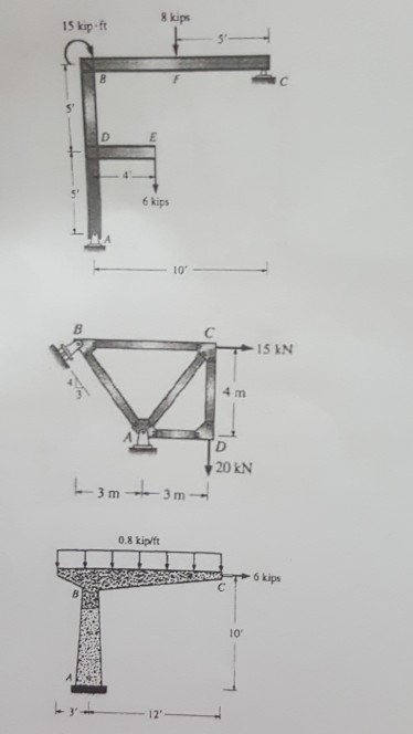 Solved 8 kips 15 kip-ft 6 kips 10 3 m 3 m 0.8 kiplft 12, 15 | Chegg.com