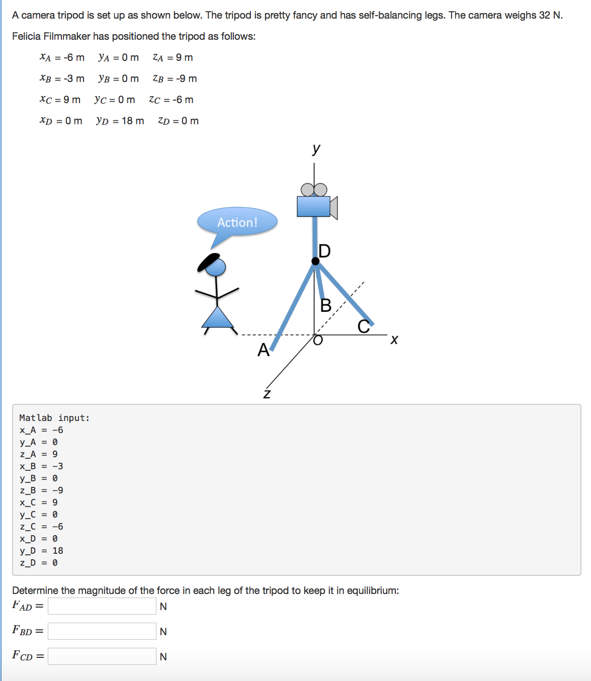 Solved A camera tripod is set up as shown below. The tripod