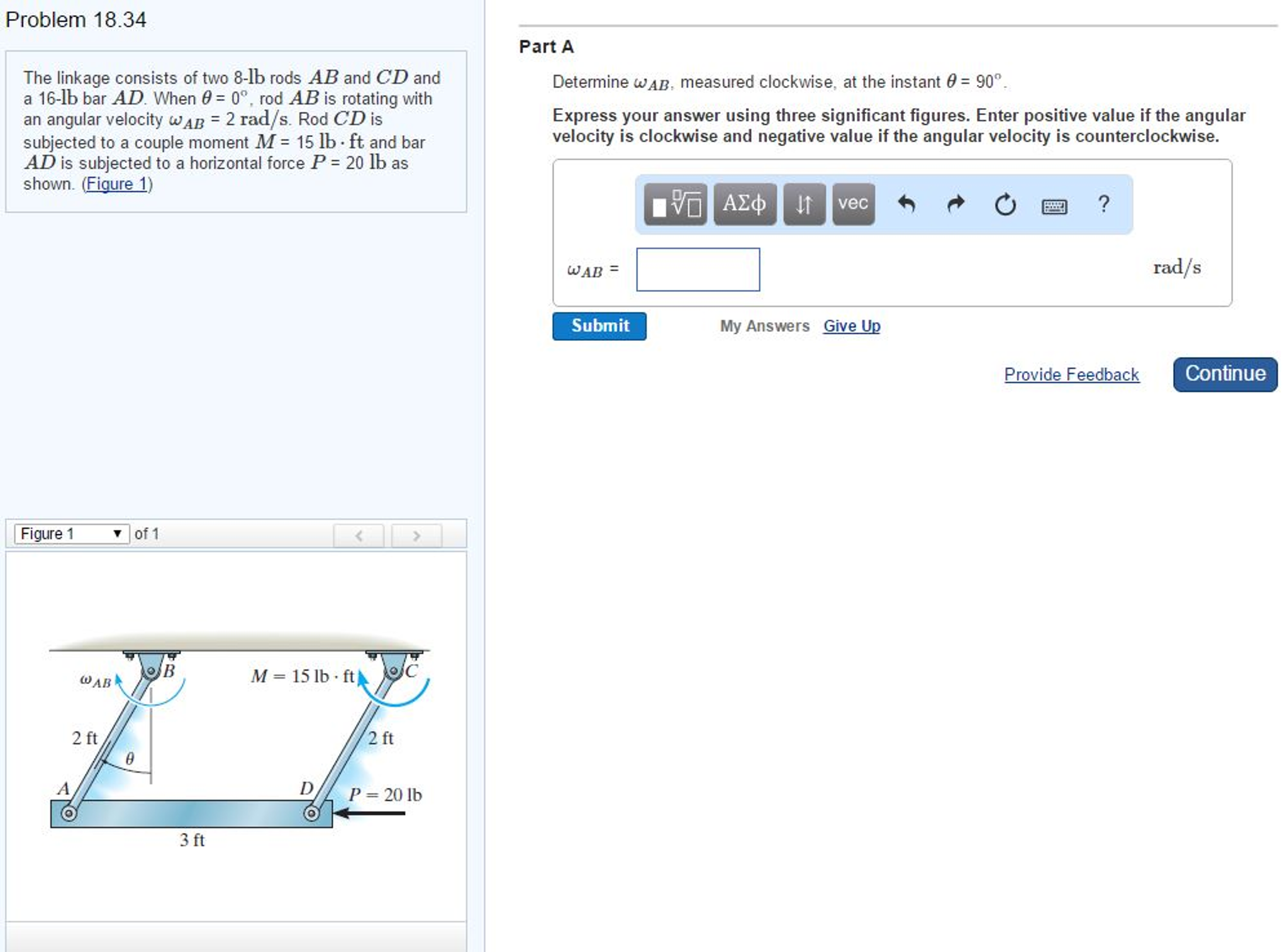 Solved The linkage consists of two 8-lb rods AB and CD and a | Chegg.com