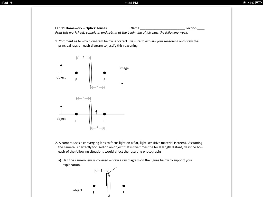 iPad 1 of 3 11:44 PM 2. A camera uses a converging | Chegg.com