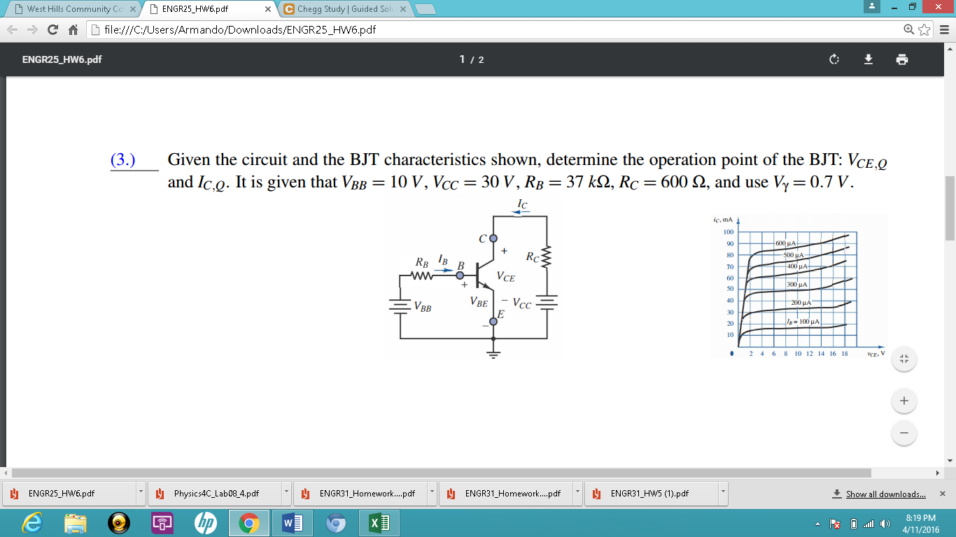 Solved Given the circuit and the BJT characteristics shown, | Chegg.com
