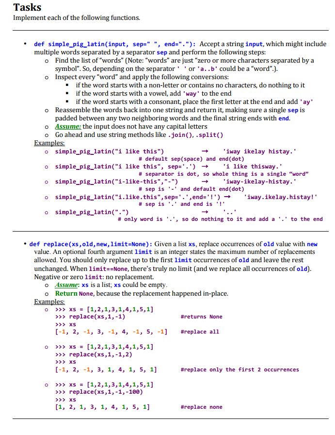 Solved Implement each of the following functions. def | Chegg.com