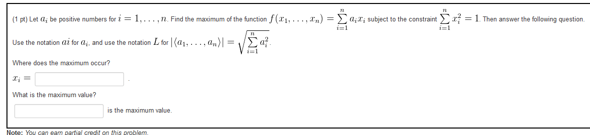 Solved Let Ai Be Positive Numbers For I = 1,... ,n. Find The | Chegg.com