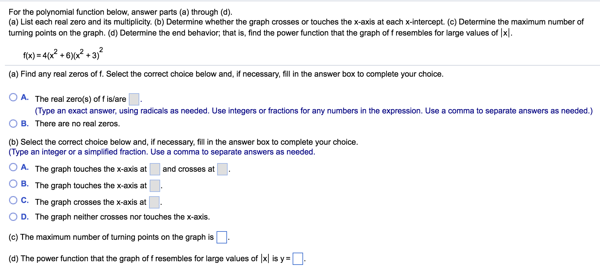 Solved For the polynomial function below, answer parts (a) | Chegg.com