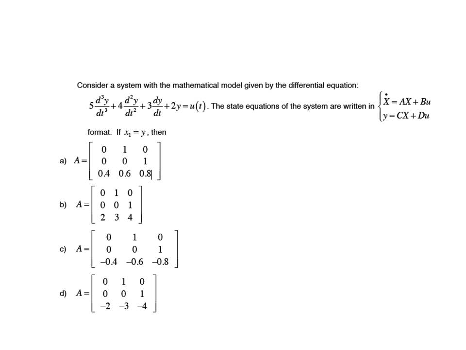 Solved Consider a system with the mathematical model given | Chegg.com