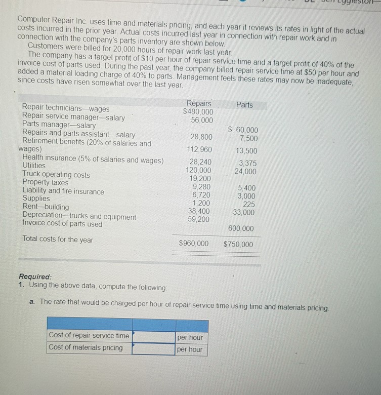 Solved DLDen Lggiesto Computer Repair Inc Uses Time And Chegg