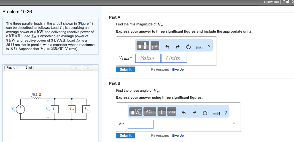 Solved The three parallel loads in the circuit shown in | Chegg.com