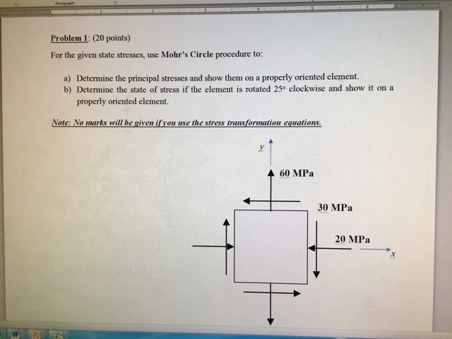 Solved For The Given State Stresses, Use Mohr's Circle | Chegg.com