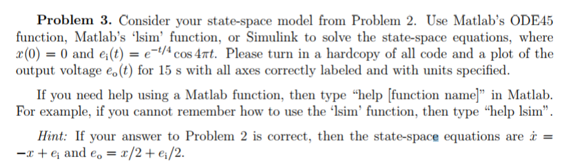 Solved function, Matlab's 'lsim' function, or Simulink to | Chegg.com