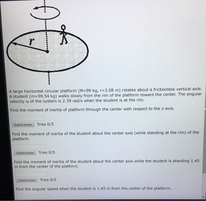 Solved A large horizontal circular platform (M = 99 kg, r | Chegg.com