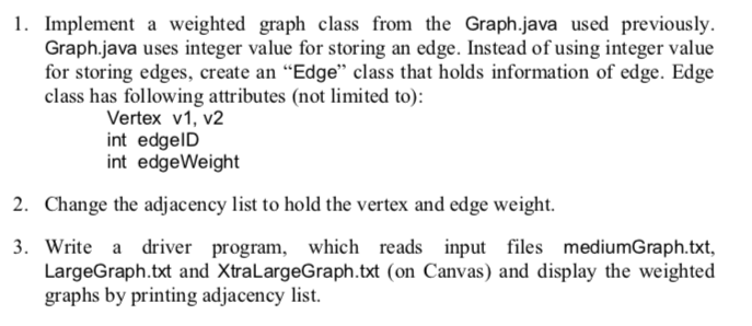 Solved 1. Implement a weighted graph class from the | Chegg.com