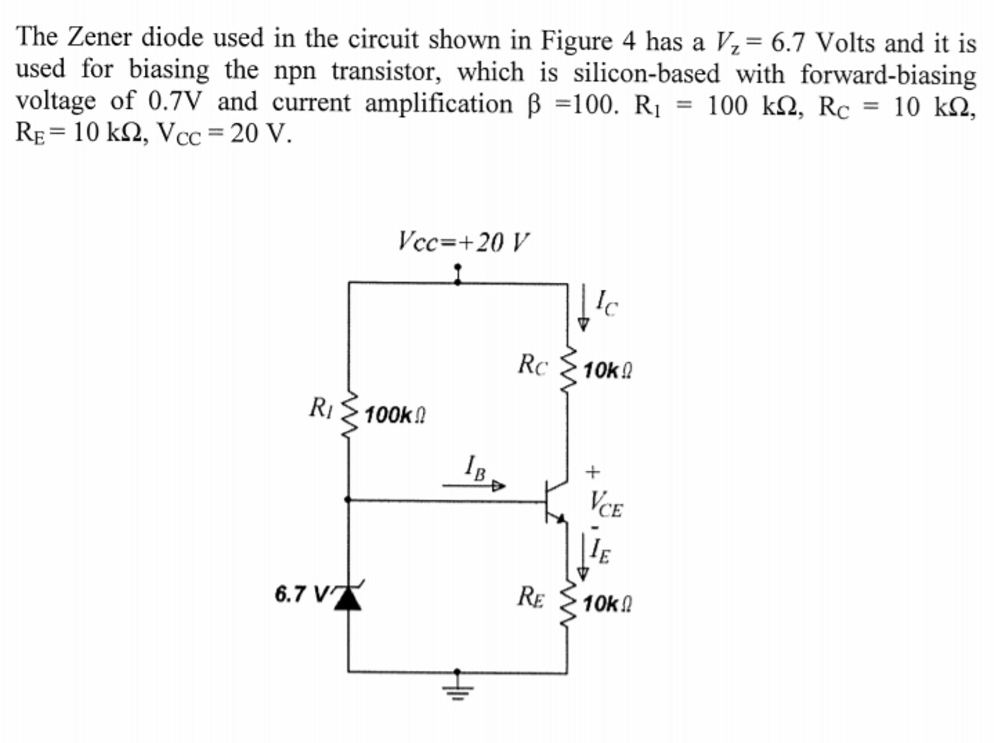 The Zener diode used in the circuit shown in Figure 4 has a Vz= 6.7