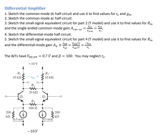 Solved Differential Amplifier 1. Sketch the commonmode dc