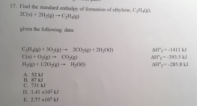 Solved 17. Find the standard enthalpy of formation of Chegg